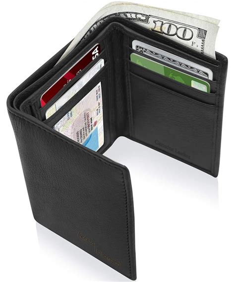 Trifold Leather Wallets Men Slim - Black smooth - C411ID76OD1