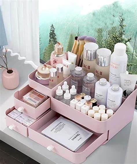 Miuopur Makeup Organizer For Vanity Large Capacity Desk Organizer With Drawers For Cosmetics