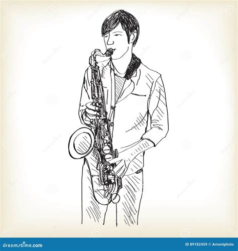 Saxophone Man Showing Free Hand Drawing Sketch Vector Cartoondealer