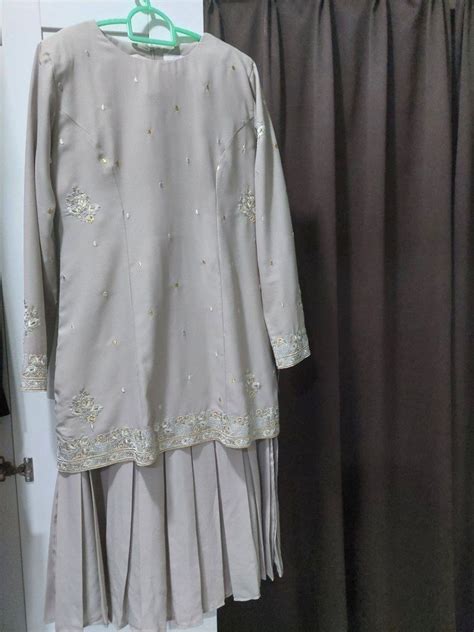 Baju Kurung Modern Light Silver Nude Colour Women S Fashion