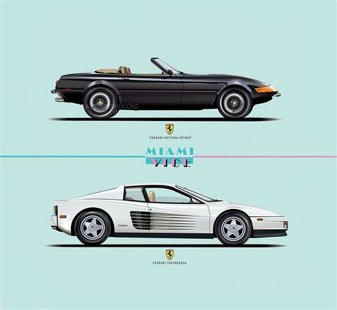 Miami Vice Ferrari Testarossa/ Daytona Combo Don Johnson Illustration ...