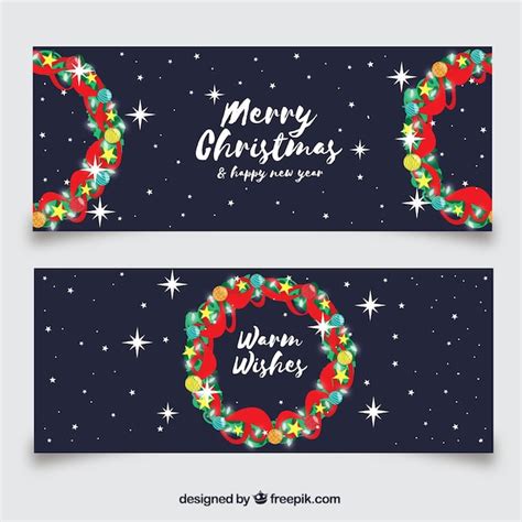 Banners De Feliz Navidad Con Coronas Florales Vector Gratis