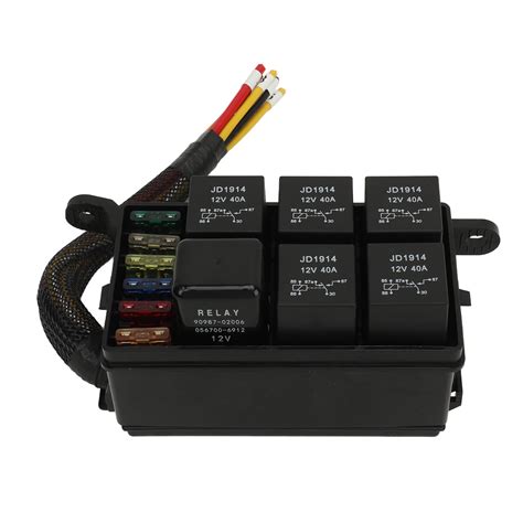 6 Way Fuse And Relay Box Pre Wired Fuse Relay Block With Lid For Car