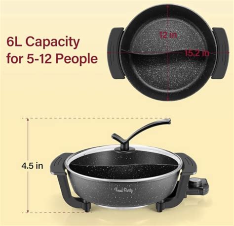 Electric Hot Pot With Divider Hotpot Pot Electric Cooker Shabu Shabu Pot 110V Non Stick 6 Quart