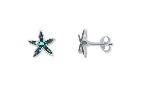 Silver Starfish Stud Earrings With Abalone Paua Shell Mosaic Chips