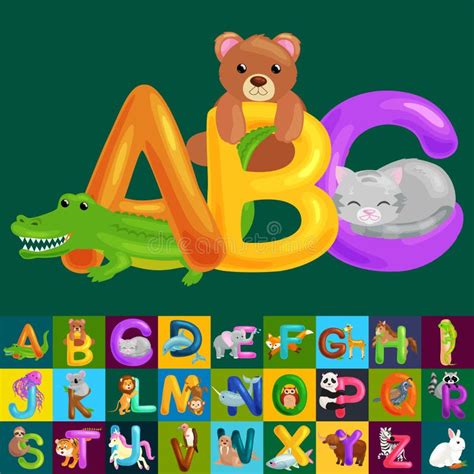 Letras Animais Do Abc Para A Educação Do Alfabeto Das Crianças Da