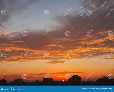 Sunset View with Red Sky, Amazing Natural Scenery Stock Image - Image ...