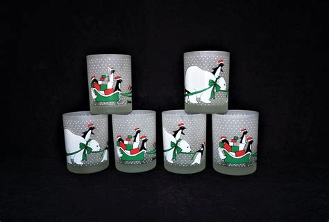 6pc Neiman Marcus Christmas Glasses Polar Bears And Penguins Etsy