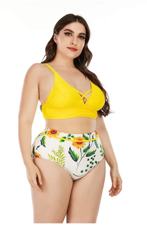 Shop Plus Size Sexy High Waist Bikini Swimsuit Quick Dry