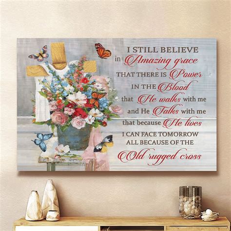 Watercolor Flowers Vase Jesus Old Rugged Cross Butterfly Canvas Wall