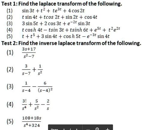 Solved Test 1 Find The Laplace Transform Of The Following 1 Sin 3t