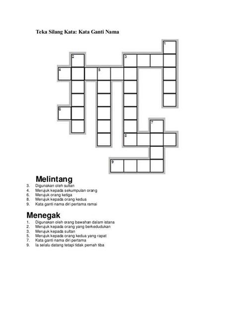 Teka Silang Kata Simpulan Bahasa Dan Jawapan Bermacam Teka Silang