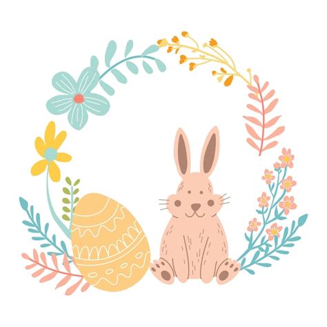 Premium Vector Composition With Easter Bunny Egg And Flowers Wreath