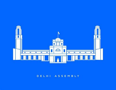 Delhi Assembly building vector icon. Delhi Vidhan bhavan on blue ...