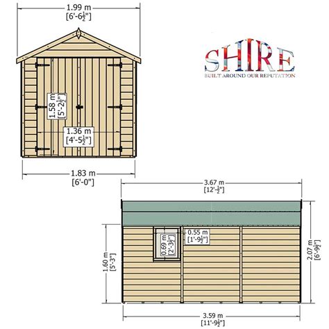 12x6 Shire Warwick Apex Shed Double Door Elbec Garden Buildings