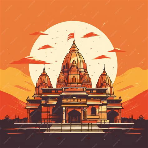 Premium Photo | Modern Line Art Depiction of Ayodhya Temple at Sunset