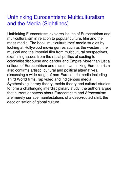 Ppt ⚡pdf Unthinking Eurocentrism Multiculturalism And The Media