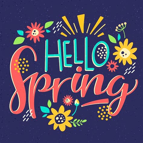 Free Vector Hello Spring Lettering With Colorful Decoration