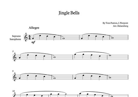 Jingle Bells For Soprano Saxophone Arr Heisenberg By J Pierpont