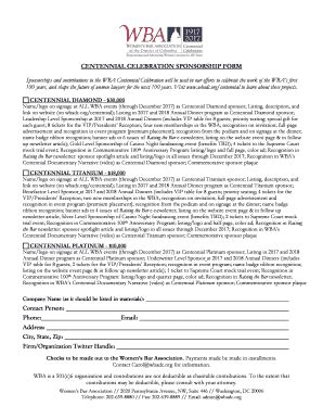 Fillable Online Centennial Celebration Sponsorship Form Fax Email Print