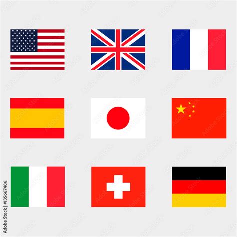 National Flags Usa United Kingdom France Spain Japan China