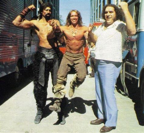 Arnold Schwarzenegger Wilt Chamberlain And Andre The Giant Having Fun In 1983 R Oldschoolcool