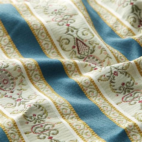 Tela de tapicería jacquard Rayas Biedermeier crema azul Telas para