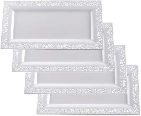 Yumchikel Elegant Plastic Serving Tray Platter Set Pk White