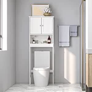 SogesHome Bathroom White Floor Cabinet Over The Toilet Tall Cabinet