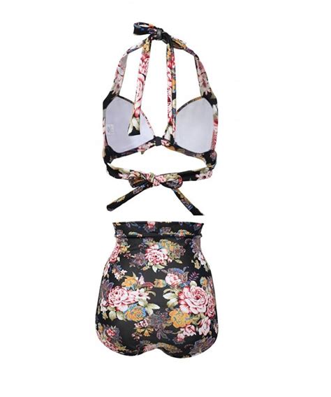 Womens Chic Retro S Floral Halter High Waist Bikini Carnival Swimsuit