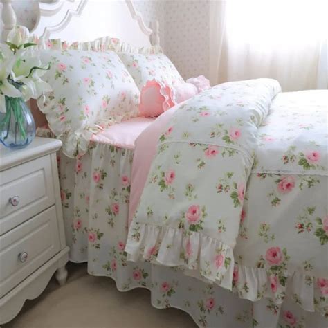 Fadfay Sweet Lace Princess Bedding Cotton Romantic Green Pink Rose