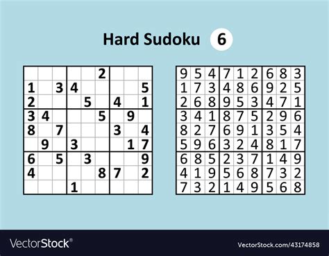 Sudoku Game With Answers Hard Complexity Simple Vector Image