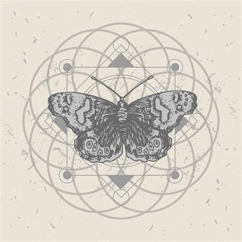 Mariposa y geometría sagrada Ilustración vectorial dibujada a mano 2023