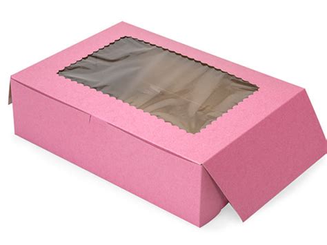 14x10x4" Pink Window Bakery Boxes 100 Pk 1-piece Lock Corner Box ...