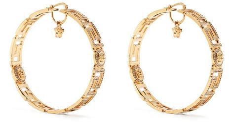 Versace Greca Tribute Medusa Coin Large Hoop Earrings In Gold Metallic