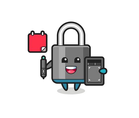 Illustration Of Padlock Mascot As A Graphic Designer 3282836 Vector Art