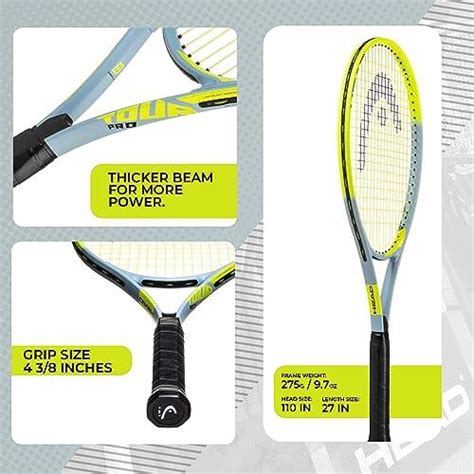HEAD Tour Pro テニスラケット - ストリング入り ライトバランス 27インチ ラケット - グリップ4 3/8インチ イエロー ...