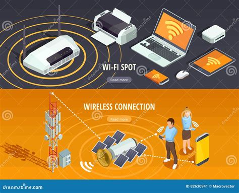 Bandeiras Horizontais Isométricas Da Tecnologia Sem Fios Ajustadas