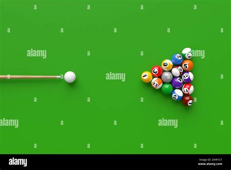 Billiard Balls Arranged In The Classic Triangle Formation On A Green