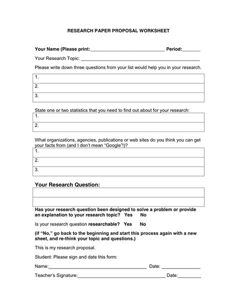 Research Paper Proposal Worksheet In Word And Pdf Formats