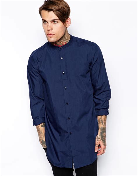 Lyst Asos Smart Shirt In Super Longline With Long Sleeves And Grandad