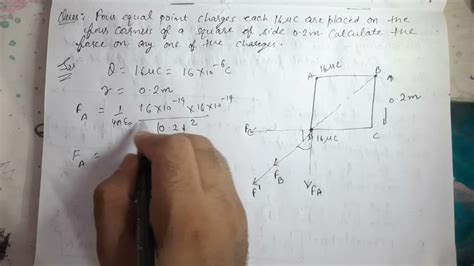 Four Equal Charges Placed At The Corners Of A Square Calculate Force On Any One Of Charge Youtube