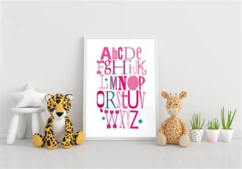 Alphabet ABC Nursery Print in Shades of Pink Nursey Toddler Playroom ...