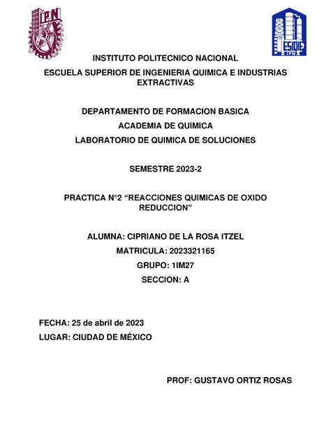 Reporte Completo Practica 2 Quimica De Soluciones Instituto