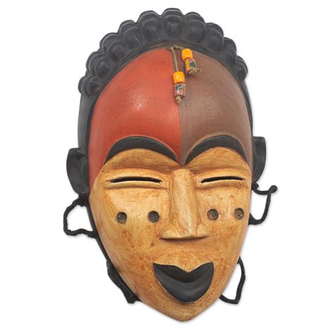 Unicef Market Hand Made Sese Wood Beaded Galoa African Mask Galoa Smile