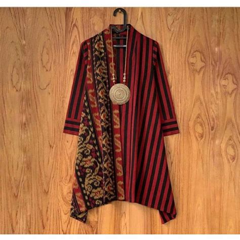 Jual Long Blazer Cardigan Outer Batik Tenun Atasan Wanita Mix Lurik