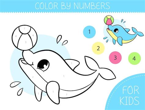 Colorear por números página de colorear para niños delfín lindo con