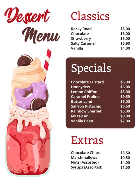 Dessert Menu Templates Customize Download And Print