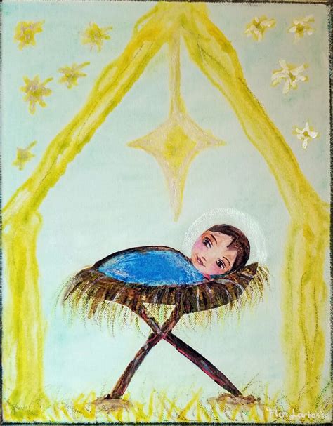 Baby Jesus Original Painting on Canvas Folk Art by FLOR | Etsy