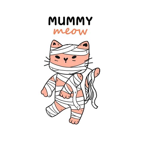 Cute Cat In A Mummy Costume For Halloween Celebration Vector